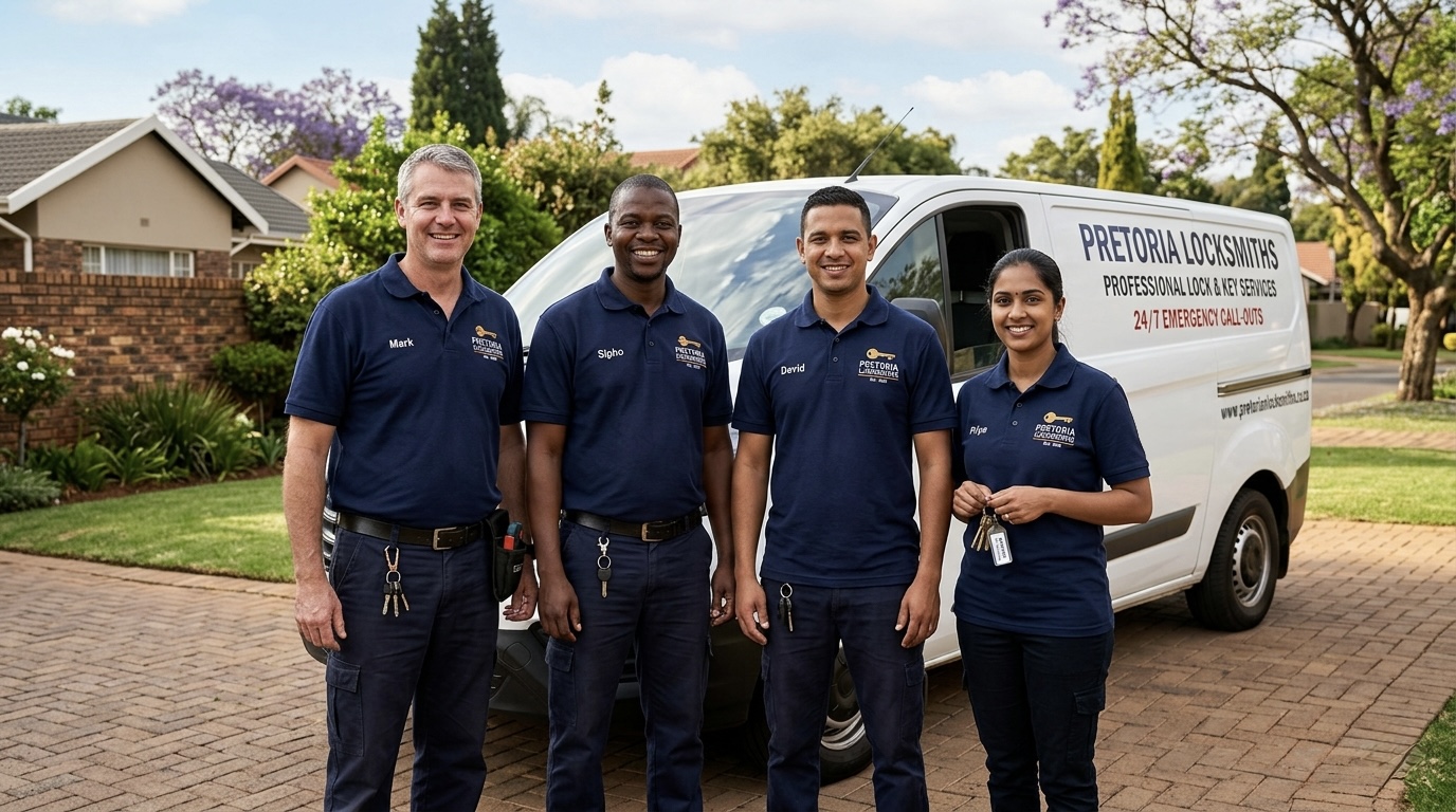 Cape Town Locksmiths team standing in front of their branded service van — local certified technicians